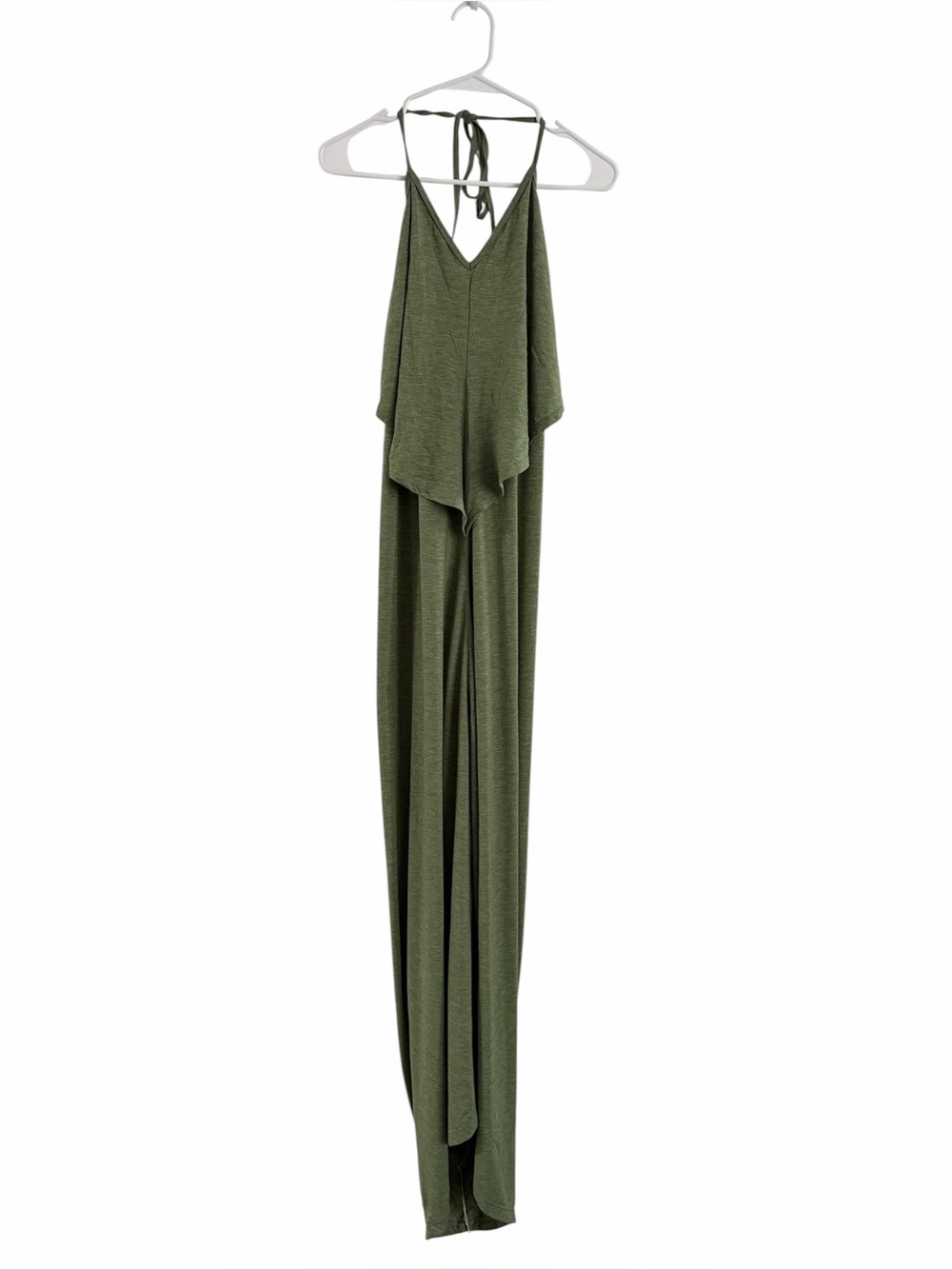 NWT Halara V Neck Tie Back Ruched Maxi Slip Dress Light Green Floral Yarn S - Picture 6 of 8